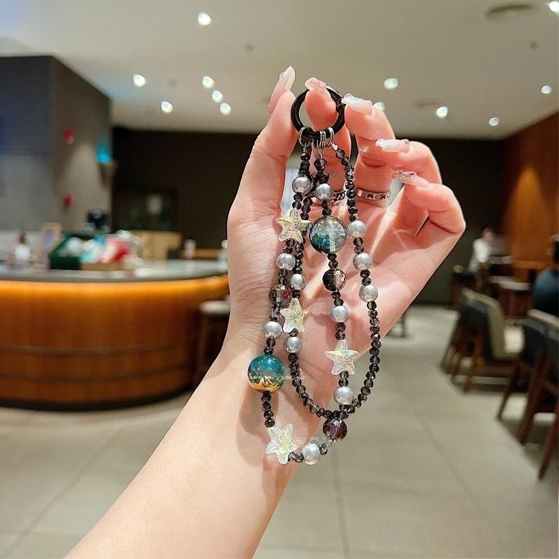Crystal Starfish Double-layer Mobile Phone Chain Crystal Pearl Beaded Short Mobile Phone Lanyard Women's Bag Pendant