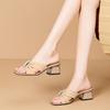 2025 Summer New Slippers Women's Fashion Middle Heel Soft Leather Bag Feet Sandals Versatile Thick Heel Sandals