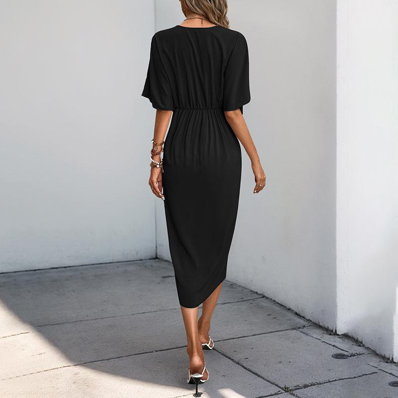Hot Sale Casual Dating Simple Style Rough Sleeves Solid Color Irregular Dress
