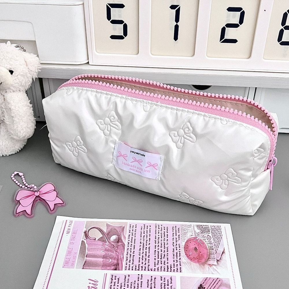 Large Capacity Pen Bag Bowknot Cosmetic Bag Cute Stationery Bag