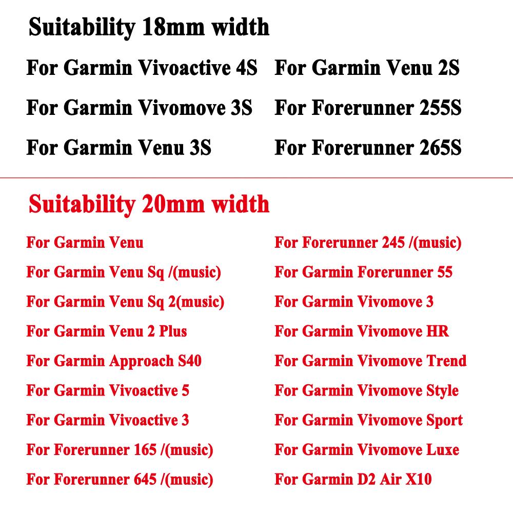 18mm 20mm Silikonový řemínek na hodinky Pro Garmin Vivoactive 5 3 4S Forerunner 165 645 245 55 Náramek Pro Venu 3S 2S Sq 2Plus Náramek