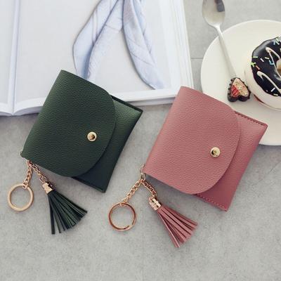 Wallets Women Coin Purse Ladies Pu Leather Simple Tassel &Amp; Metal Ring Clutch Keychain Thin Key Bag Card Holders Mini Pouch