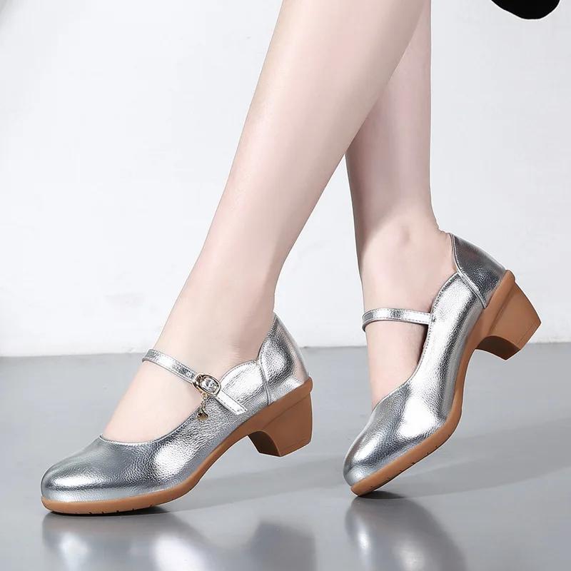 fashion women square heel dancing shoes ankle strap Mary Jane round toe comfortable ladies dancing party work wedding