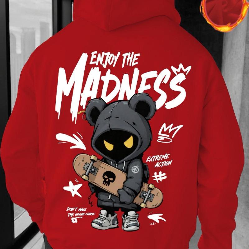 Classic Hand-Drawn Cartoon Character Pattern Letter Print, Fashionable Casual Sports Hoodie, Loose, Comfortable and Warm Style