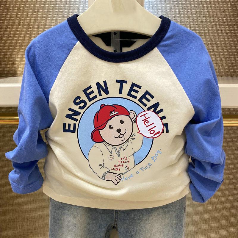 

Футболка с длинным рукавом в корейском стиле для мальчиков, колор-блок, на весну/осень, с круглым вырезом, универсальная детская одежда. 140cm синий
