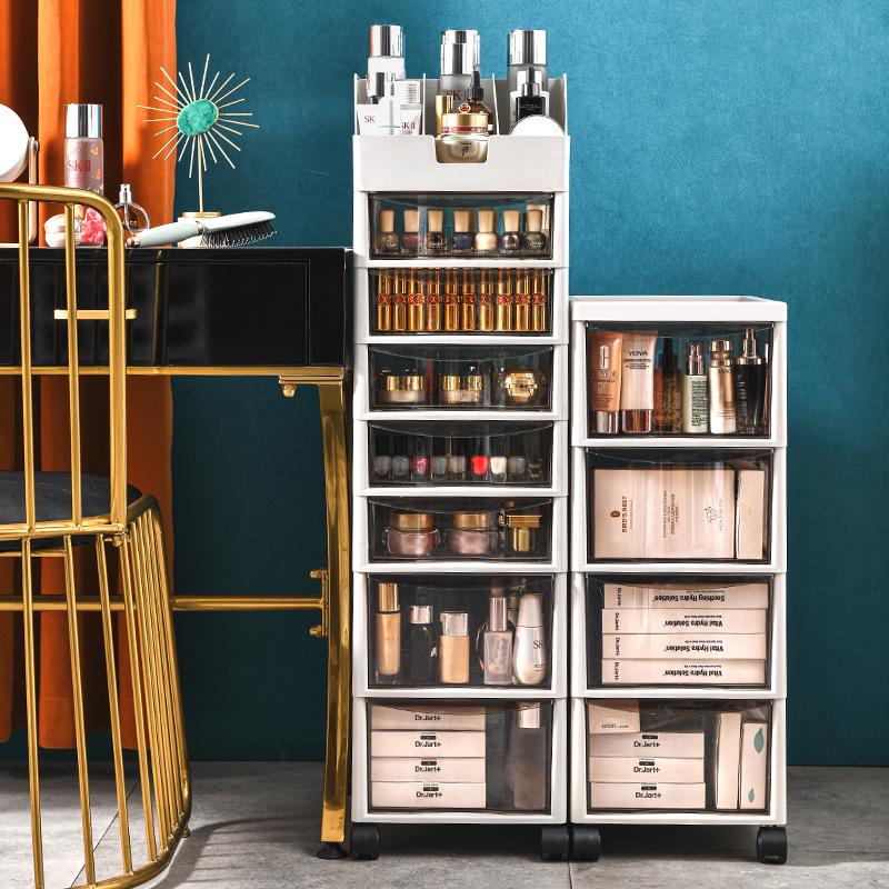 Multi-Layer Plastic Desktop Storage Cabinet with Wheels 6650 3-Layer Drawer Cabinet