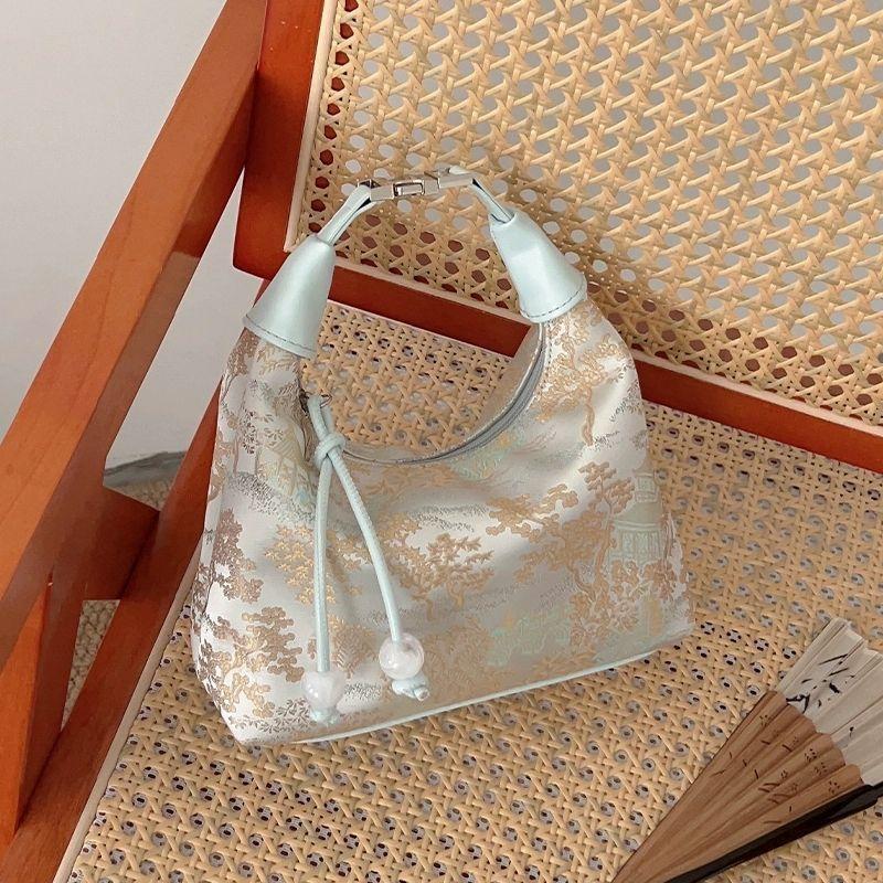 Trend Tote Bag Casual Embroidered Chinese Style Handbag Purses Hanfu Embroidery Handbag Zipper Crossbody Bag Cheongsam Bag Party