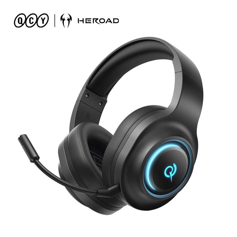 QCY Heroad V200 Wireless Gaming Headset Detach Mic RGB Over Ear Headphone Tri-Mode 7.1 Surround Sound for PC/PS4/5 Headset Gamer