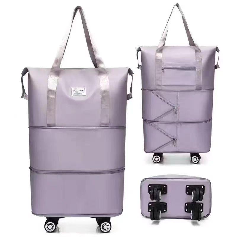 Women's Large Capacity Foldable Travel Bag with Wheels and Telescopic Handle