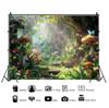 Dreamy fairy tale forest wonderland theme birthday party decorations mushroom house family background banner stud2135