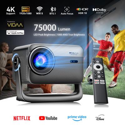Blackview PV1000 Max 1080P Projektor, 4K Avkodning, 360° Gimbal, Autofokus, VIDAA OS, Netflix och Apple TV