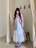 Thirteen Line Spring/Summer Women's Sleeveless Mesh Patchwork Dress with Large Hem 2725