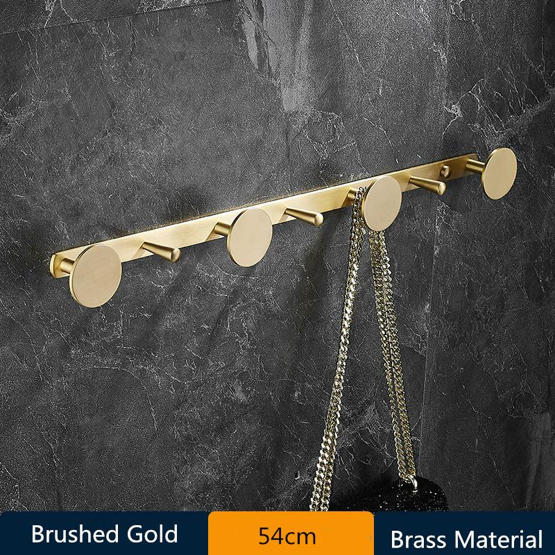 Brushed Gold Towel Hanger Brass Robe Hooks Clothes Hat Hook  Row Robe Hook Bathroom Brass Bath Hardware Set Kitchen Hanger