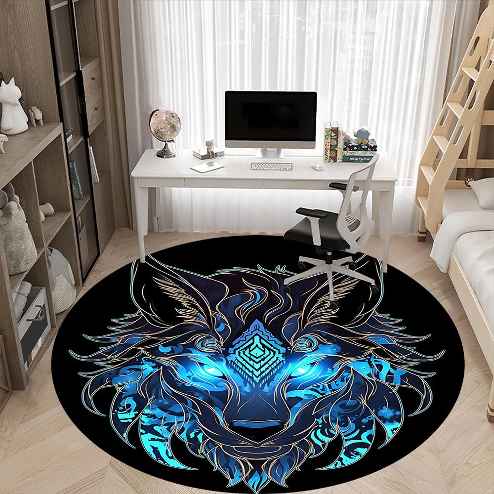 1pc Wolf Head Chair Carpet for Office, Round Non-Slip Durable Large Size Office Carpet, Suitable for Office, Beautiful Decoration