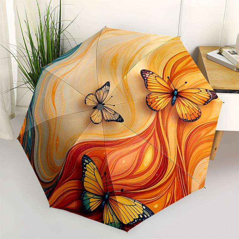 1pc Butterfly Flow Automatic Folding Umbrella - 8-Rib Compact Travel Umbrella Durable & Portable for Outdoor Use, Perfect Gift for Birthdays038