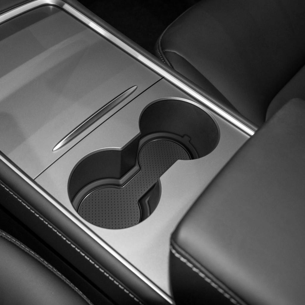 For Tesla Model 3 Accessories - Model Y -2024 2025 Cup Holder Erts Center Console Liner Coasters Mat Pad Interior Decoration 3D Silicone (Black Trim,