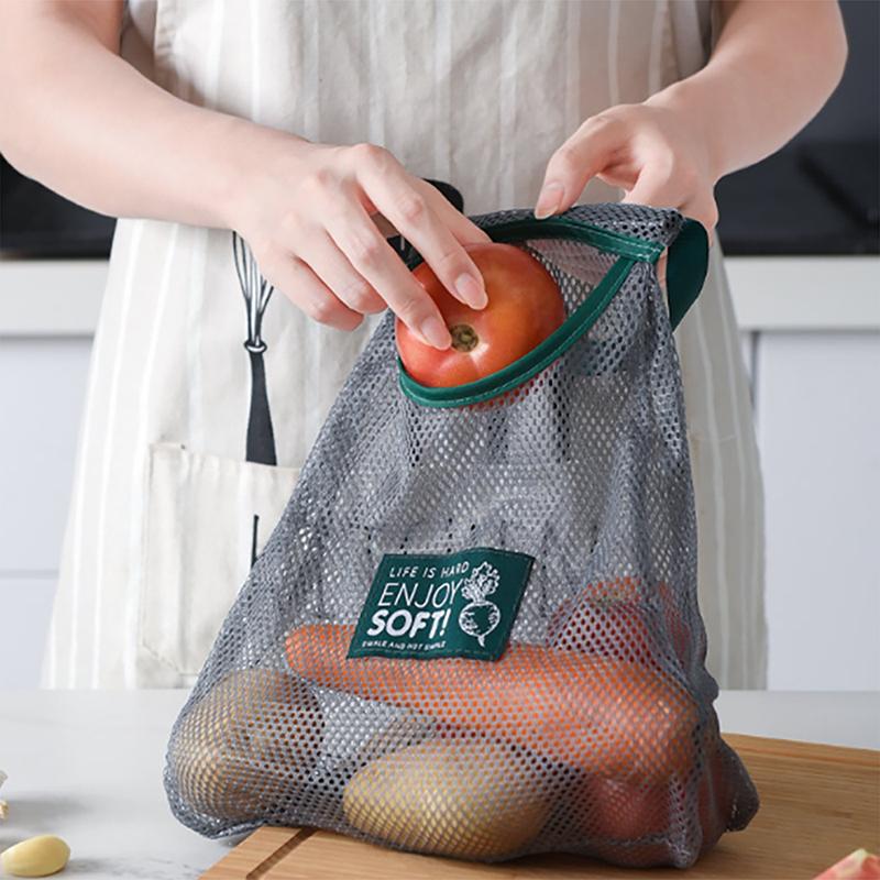 Reusable Kitchen Hanging Mesh Bag Home Fruit And Vegetable Storage Net Bag For Ginger Garlic Potatoes Onions