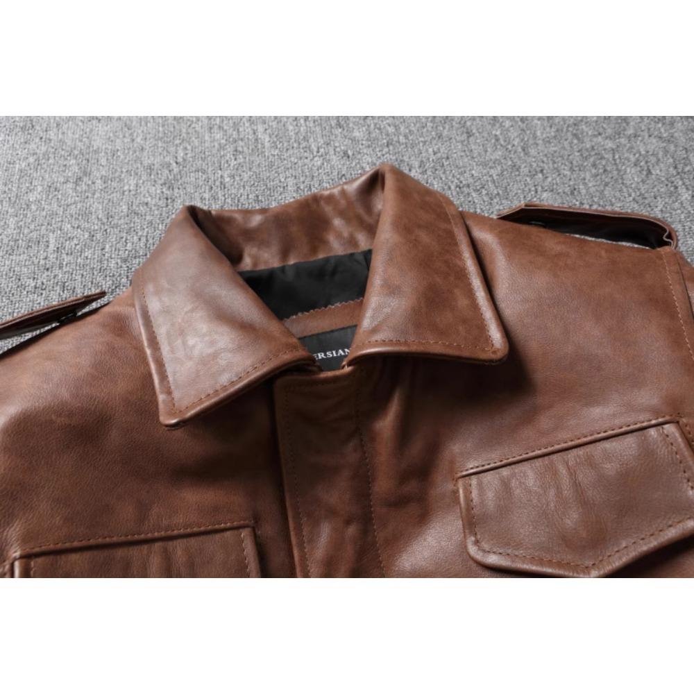 Chinese Size Brown Black Real Cowhide M65 Hunting Leather Jacket Men Genuine Leather Coat Winter Pockets Jackets