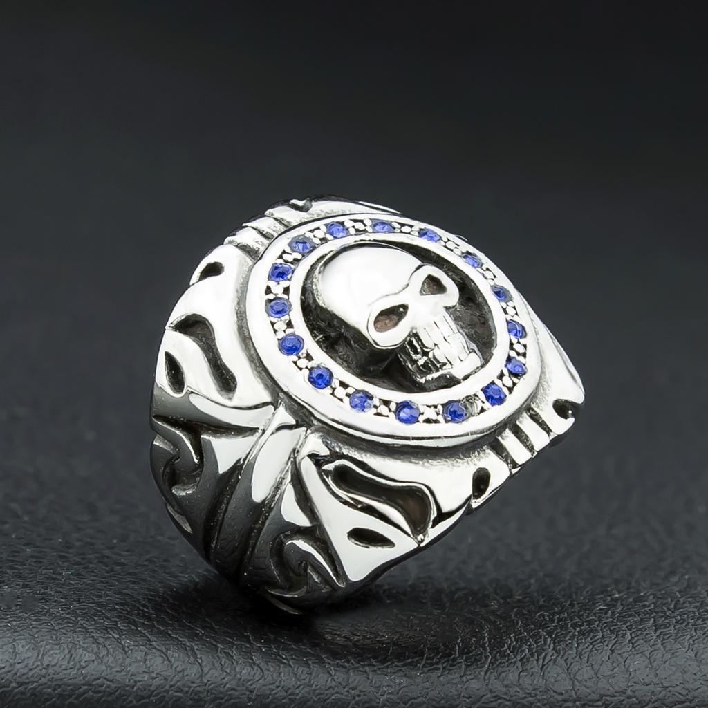 Skull Blue Gemstone Men's Ring Ring European and American Punk Style