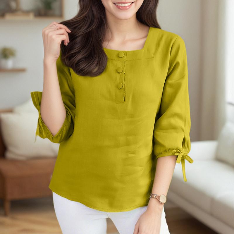 

ZANZEA Женская летняя блузка с квадратным вырезом и рукавами 3/4 свободного кроя S