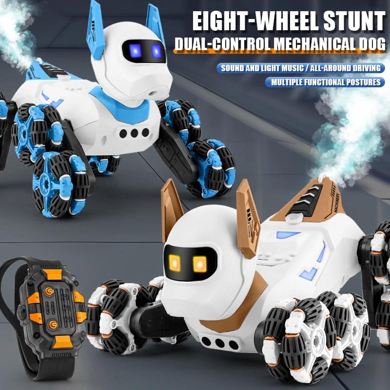 Non-Toxic Eight Wheel Stunt Rc Robot Dog Car Toy 2.4G Radio Remote Control Cars With Music Stunt Spray Electric Toy For Children Kids Gift