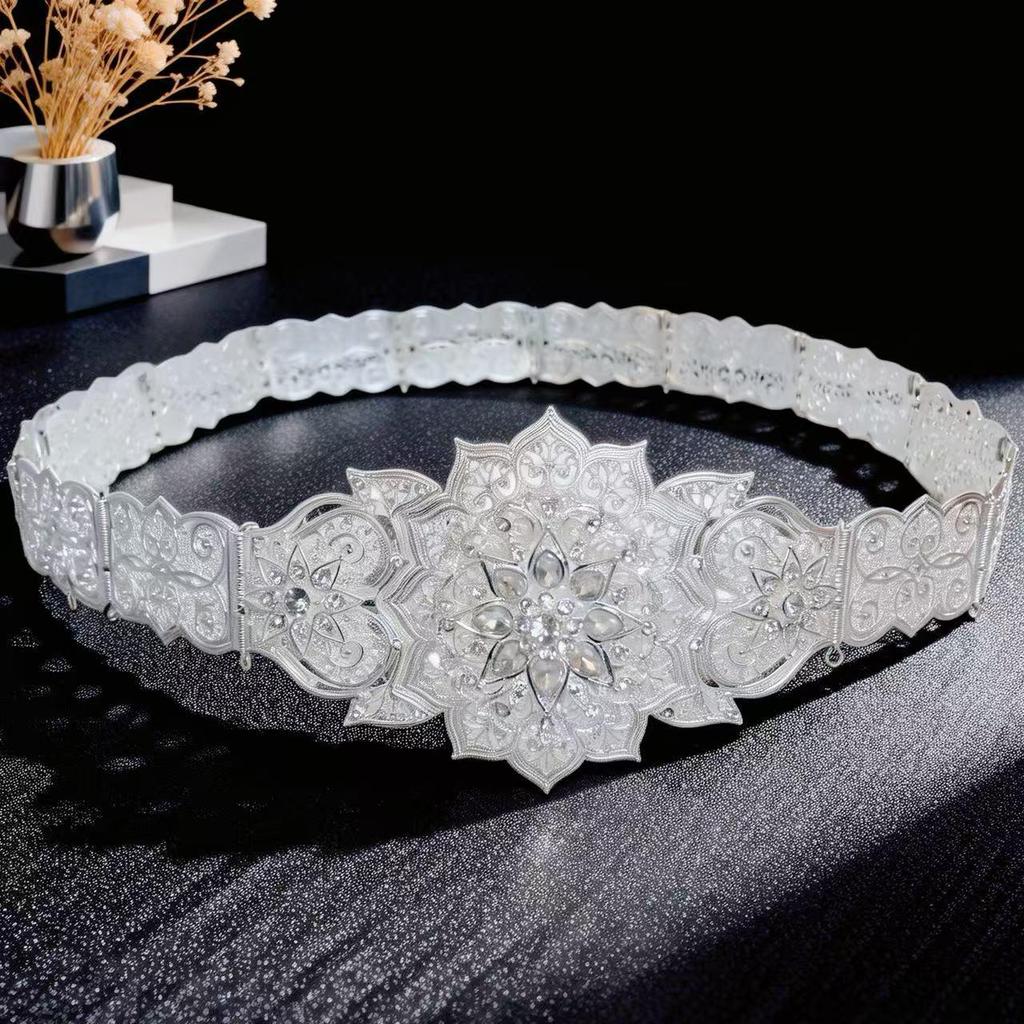 European-Middle Eastern Rhinestone Inlaid Metal Bridal Waist Belt