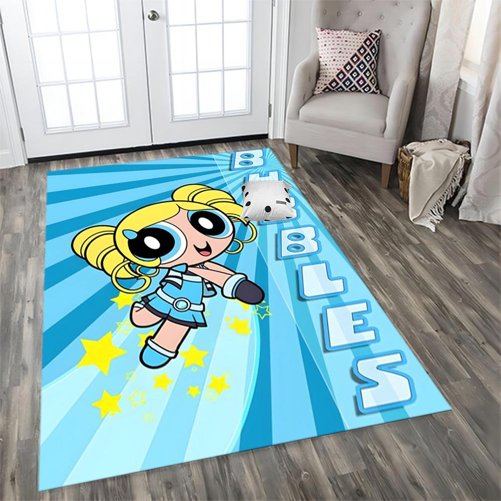 Powerpuff Girls Bubbles' Flight rug for living rooms, bedrooms, home décor, and as gifts.