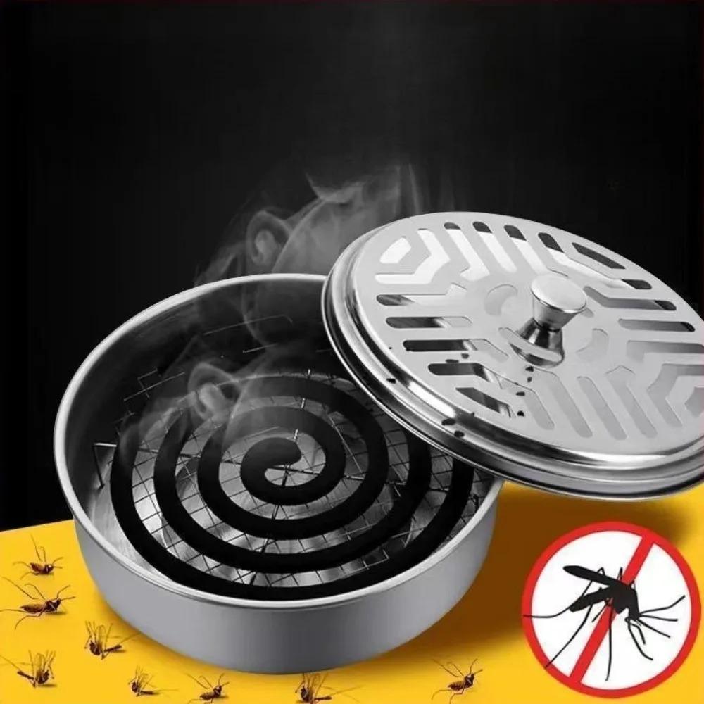 1 Pezzo Brucia Incenso Acciaio Inossidabile Portazanzariera a Spirale con Coperchio Vassoio Rotondo Scatola Contenitore Facile da Pulire per Repellente per Zanzare da Casa