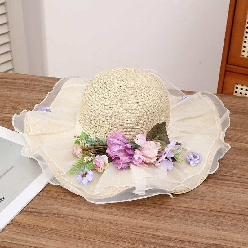Summer Bow Sun Hat Female, Seaside Beach Vacation Sun Hat Outdoor Big Brim Sun Hat Sweet Straw Hat