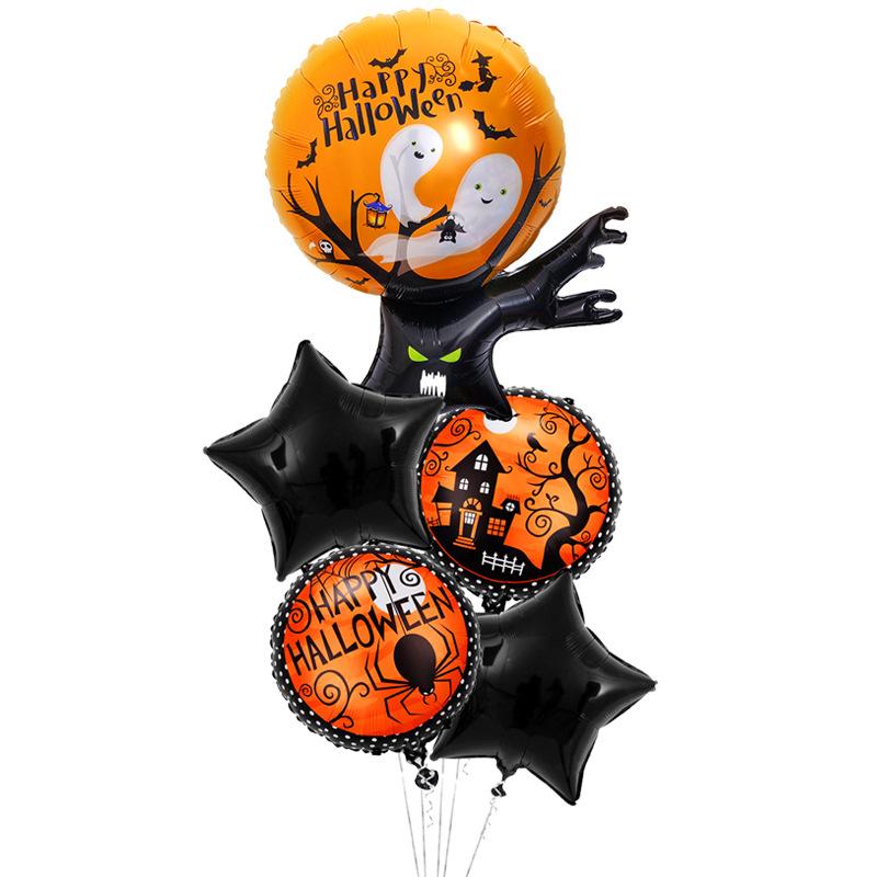 

Halloween Five-Piece Pumpkin Head Ghost Black Cat Aluminum Film Balloon Company Party Party Decoration Ghost Tree Round Ball Five-piece Set