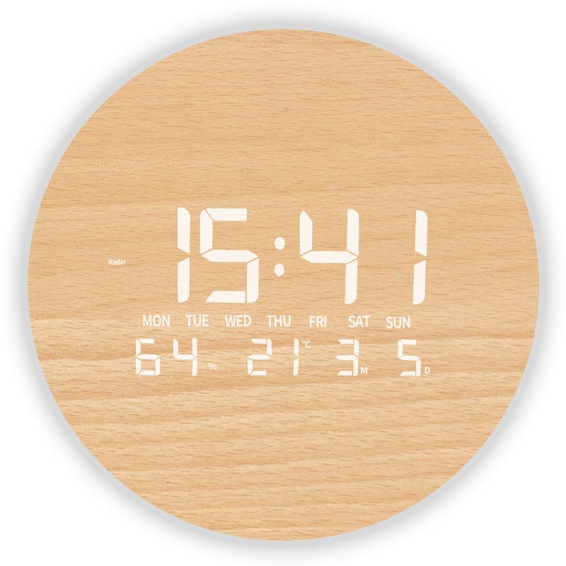 

Светодиодные цифровые часы с дисплеем, светящиеся цифровые, роскошные, для гостиной, деревянные, цифровой вечный календарь, температура, электронные цифровые настенные часы, бесшумные English version without light with humidity