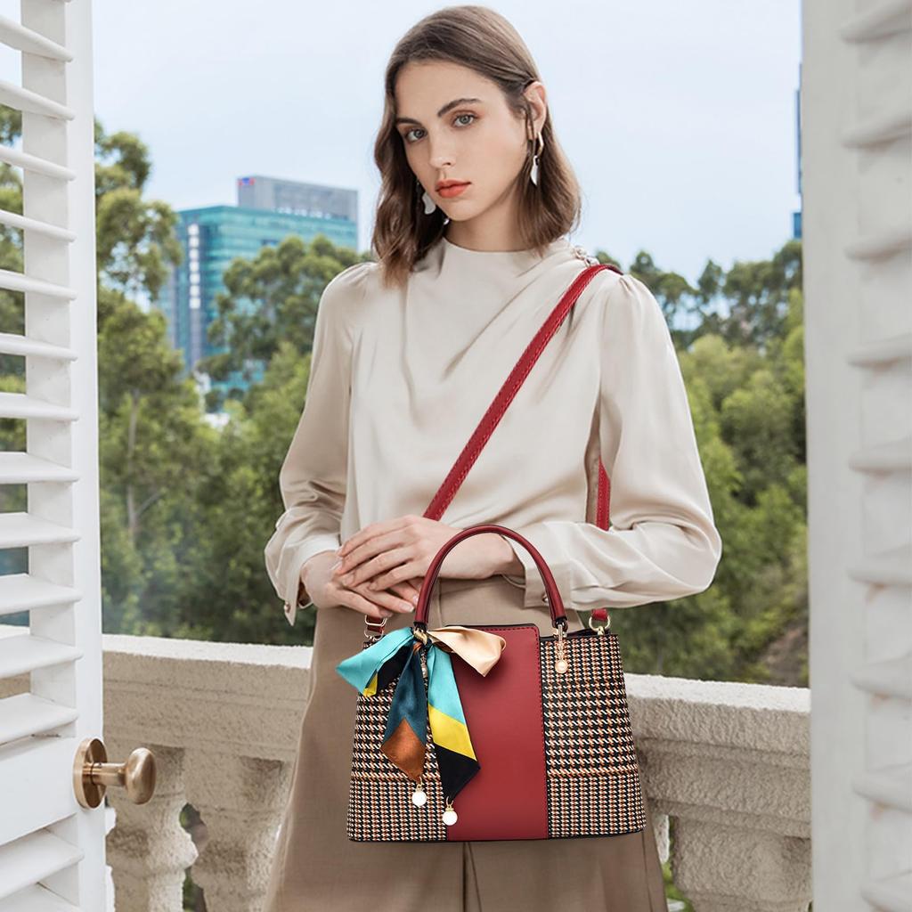 NICOLE & DORIS Women's Large Capacity Three-Layer Handbag, CrossbodyShoulder Bag, Checkered Pattern, Waterproof, Self-Standing, Perfect for