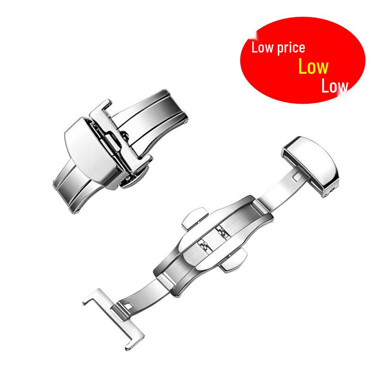 

Застежка для часов с двойной кнопкой: Пряжка-бабочка из нержавеющей стали 316L с ремешком из высококачественной кожи, доступна в размерах 12-24 мм. Butterfly Buckle Clasp, 18mm