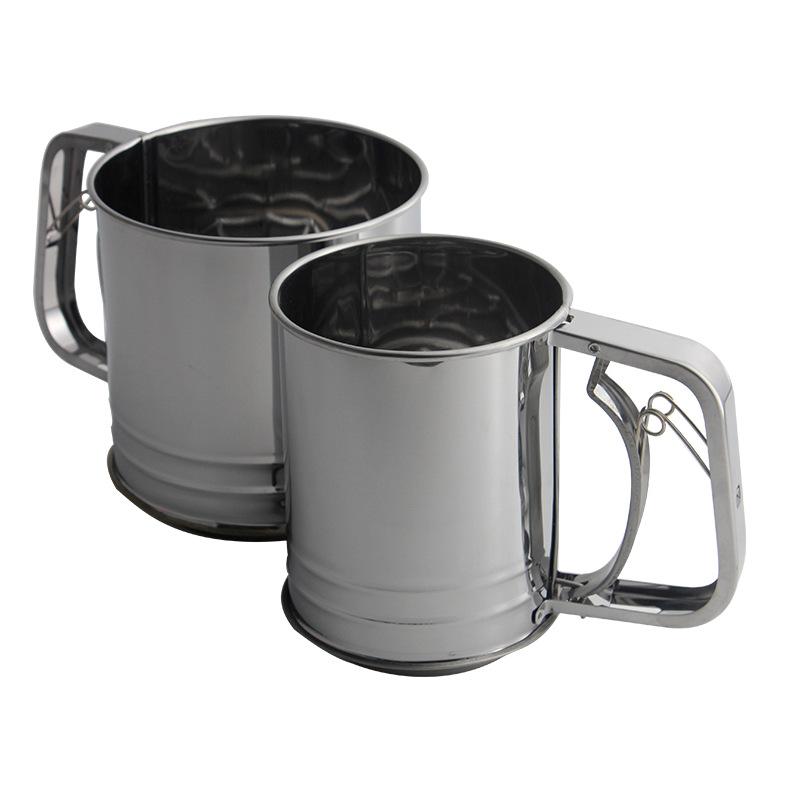Stainless steel flour sieve hand-held flour sieve cup DIY baking tool double-layer large hand-pressed filter sieve