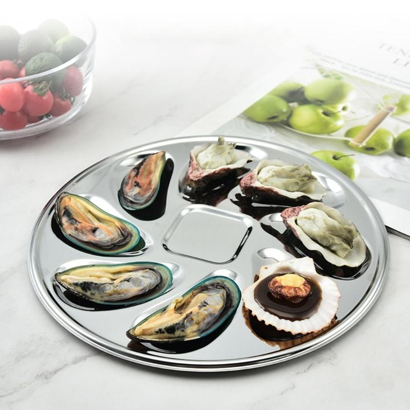 Versatile Shellfish Tray 8 Slot Plate Shellfish Seafood Tray Stainless Steel Material Suitable for Seafood Delight