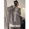 Soft waxy gentle wind lace splicing lace-up knitted sweater women's fashion solid color loose pullover sweater
