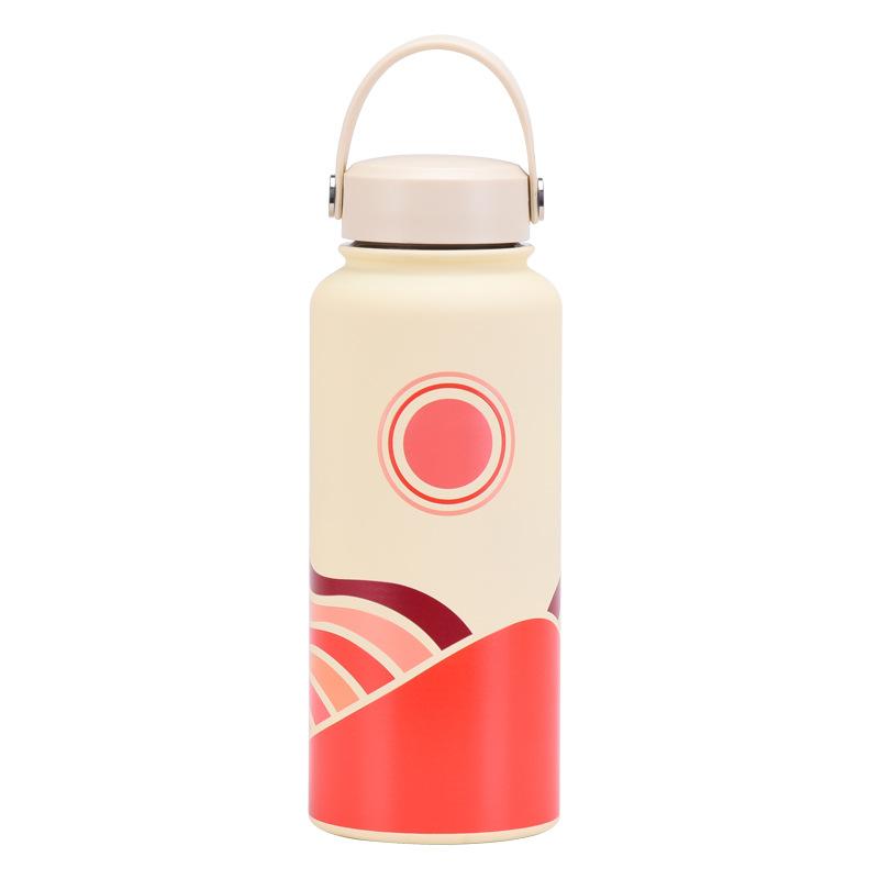1L Thermos Cup Large Capacity Wide Mouth Portable Vacuum Sports Kettle Outdoor Printing Water Cup Female