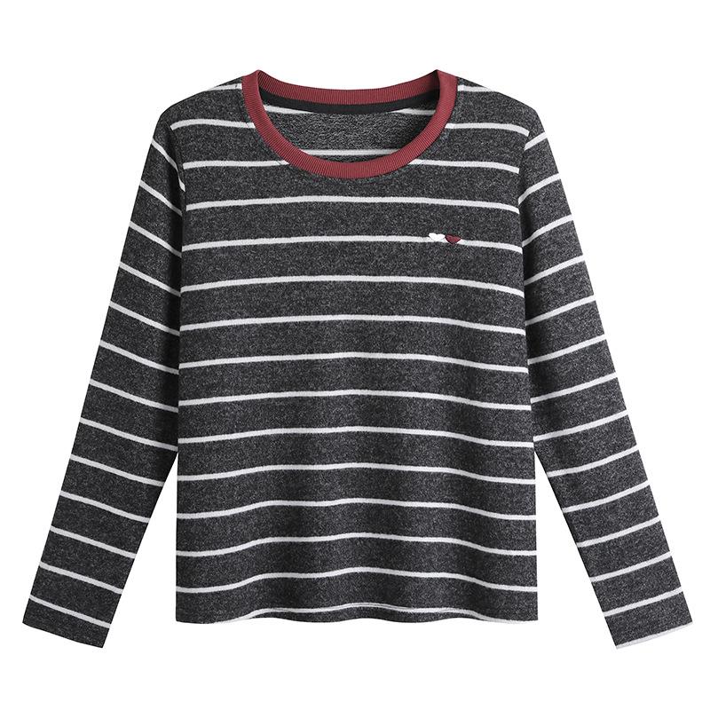 

Women s Plus Size Korean Style Colorblock Crew Neck Striped Long Sleeve T-Shirt - Soft Inner Base Layer Top 4XL (Recommended for 90-100 kg)