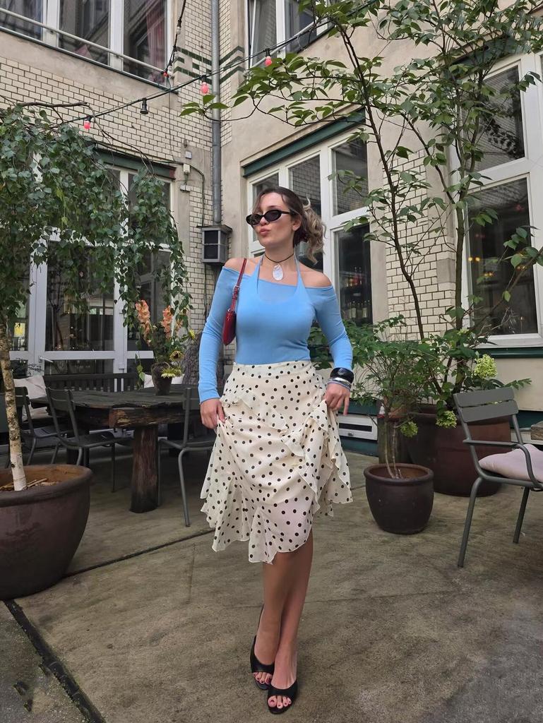 2025 Autumn/Winter European & American Ruffle Polka Dot Maxi Skirt for Women