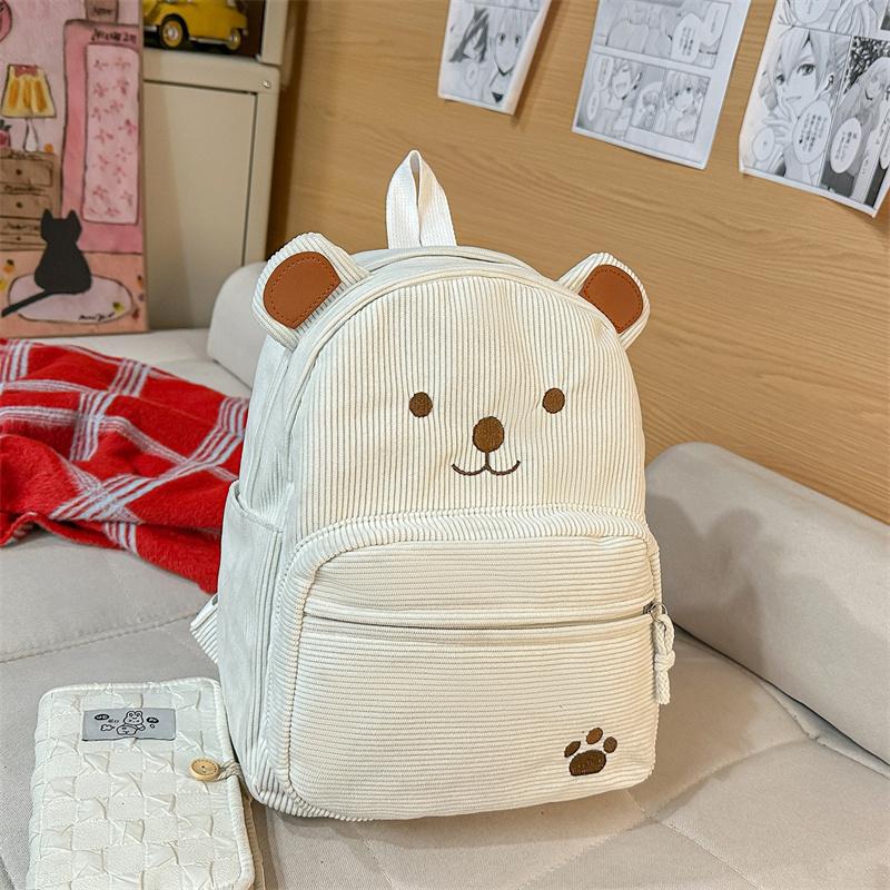 Cute Corduroy Backpack for Women & Girls – Adorable Bear Design Mini Backpack with Paws & Face, Perfect for School, Travel, and Daily Use
