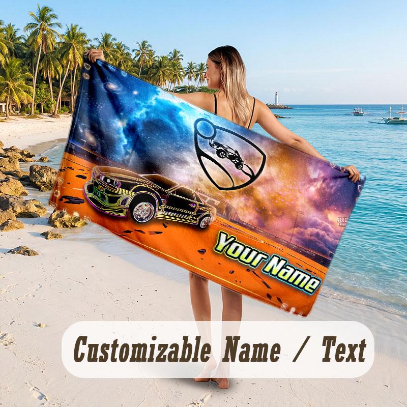 Personalized Beach Towel,Rocket League Custom Printed Name Text, Super Absorbent Towel For Beach Vacation