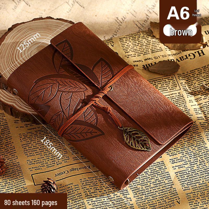 Retro Leaf Creative Diary: Cowhide Paper Gift Set for Students & Teachers - Convenient Sketch Notebook