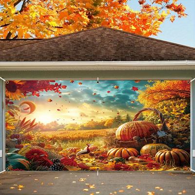 1 Piece, Happy Autumn Garage Door Decorative Banner, Polyester, Rural Farmhouse Harvest Festival Thanksgiving Party
