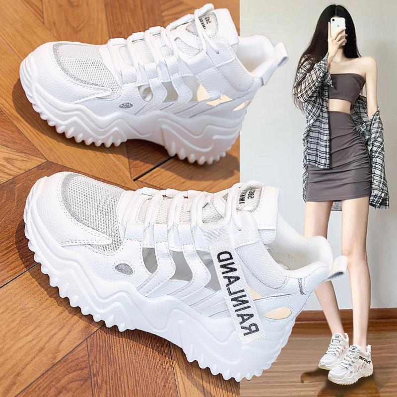 

Маленькие толстоподошвенные увеличивающие рост папины кроссовки для женщин, летние сетчатые полые повседневные спортивные сандалии 40