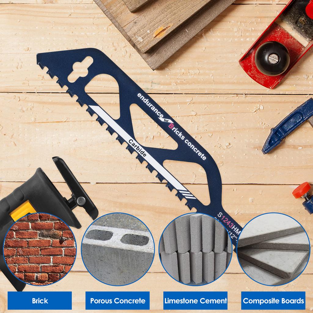 3/1PCS 10/12/18in Reciprocating Saber Saw Blades Fast Cutting Tool for Cutting Bubble Brick Hollow Brick Concrete Stone