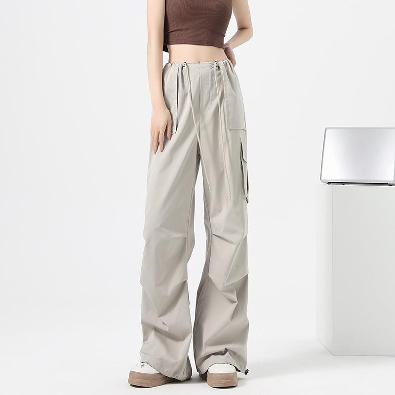 Design-sensual Wide-leg Work Pants Casual Pants for Women In Summertime Straight Baggy Ice Silk Quick-drying Casual Paratrooper Pants