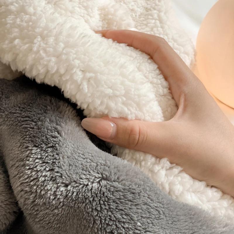 Furry Plush Warm Winter Double Layered Blanket Velvet Coral Fleece Flannel Soft Thick Bedspread for Bed Sofa Single Double Size