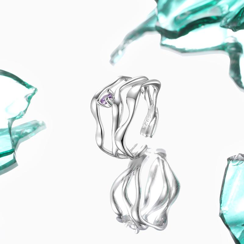 

Кольцо для мобильного телефона Star Point, женское кольцо из стерлингового серебра S925, оригинальный дизайн, холодное стильное кольцо с фиолетовым цирконом, нейтральное открытое кольцо Opening is adjustable