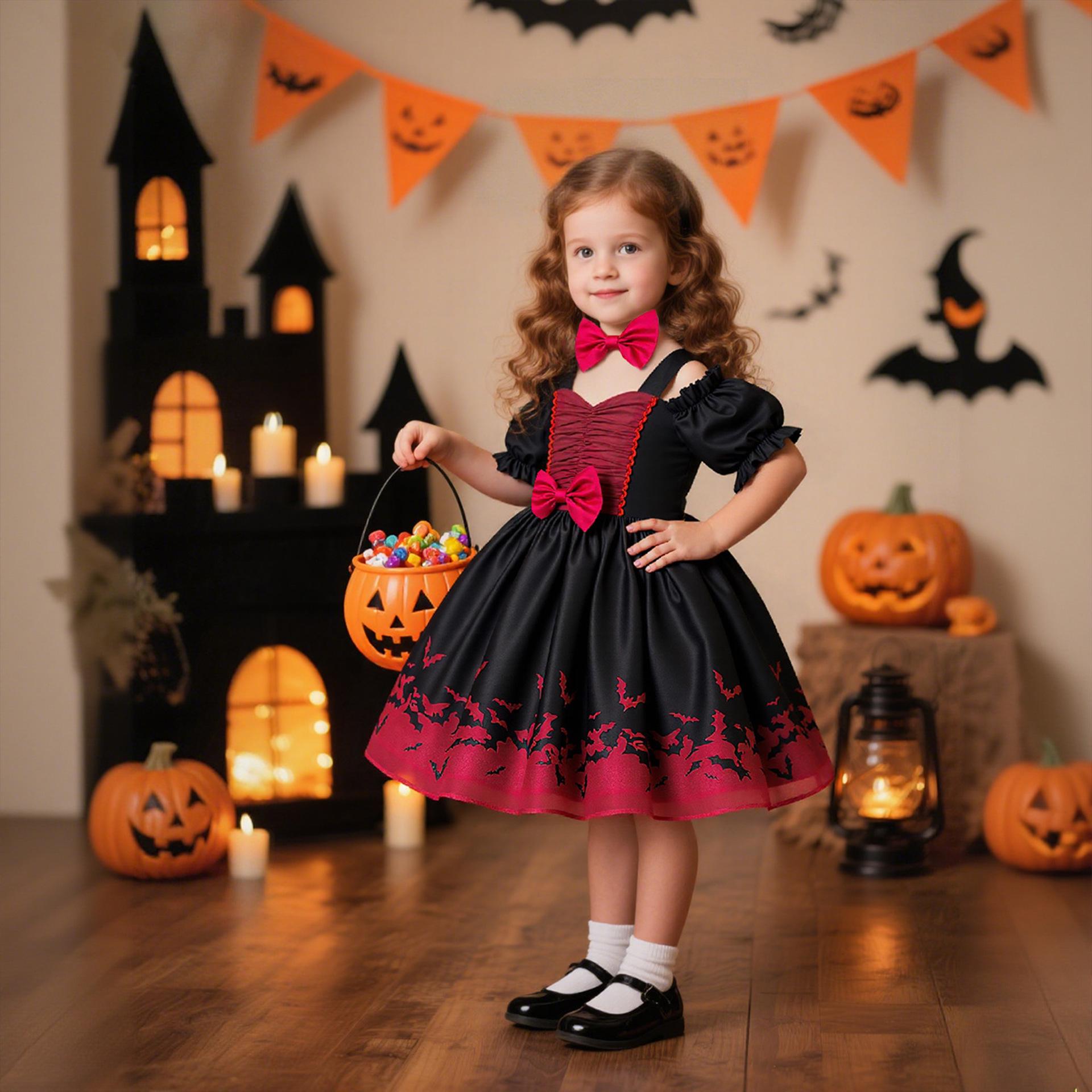 

Black Mesh Print Halloween Princess Party Dress for Kids 110cm/4Y