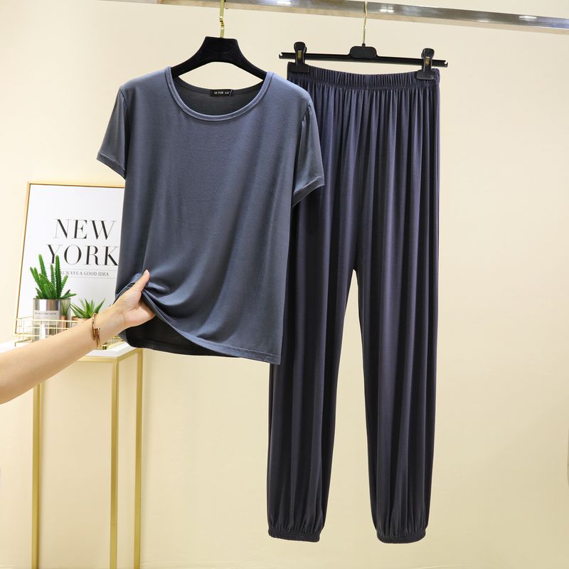 

Outwear Modal Casual Short-Sleeved T-shirt Women s Summer High Waist Ankle Banded Pants Plus Size Loose-Fitting Loungewear Pajamas Two-piece Set Iron Gray L (Recommendation 50.00 kg-60.00 kg